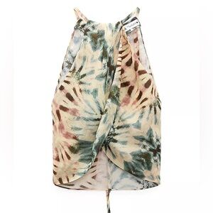 Zara Ramie halter top tropical cross front tie back